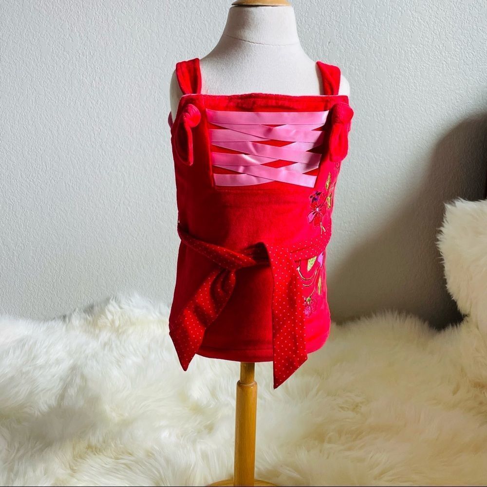 Servane Barrau Designs red velvet flowers top Sz 4-5 Brand New